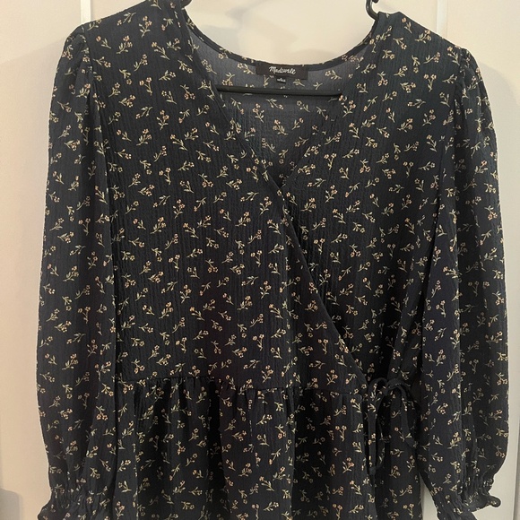 Madewell Puff-Sleeve Peplum Wrap Top in Spring Fling Small Floral Small Blue - Picture 3 of 12